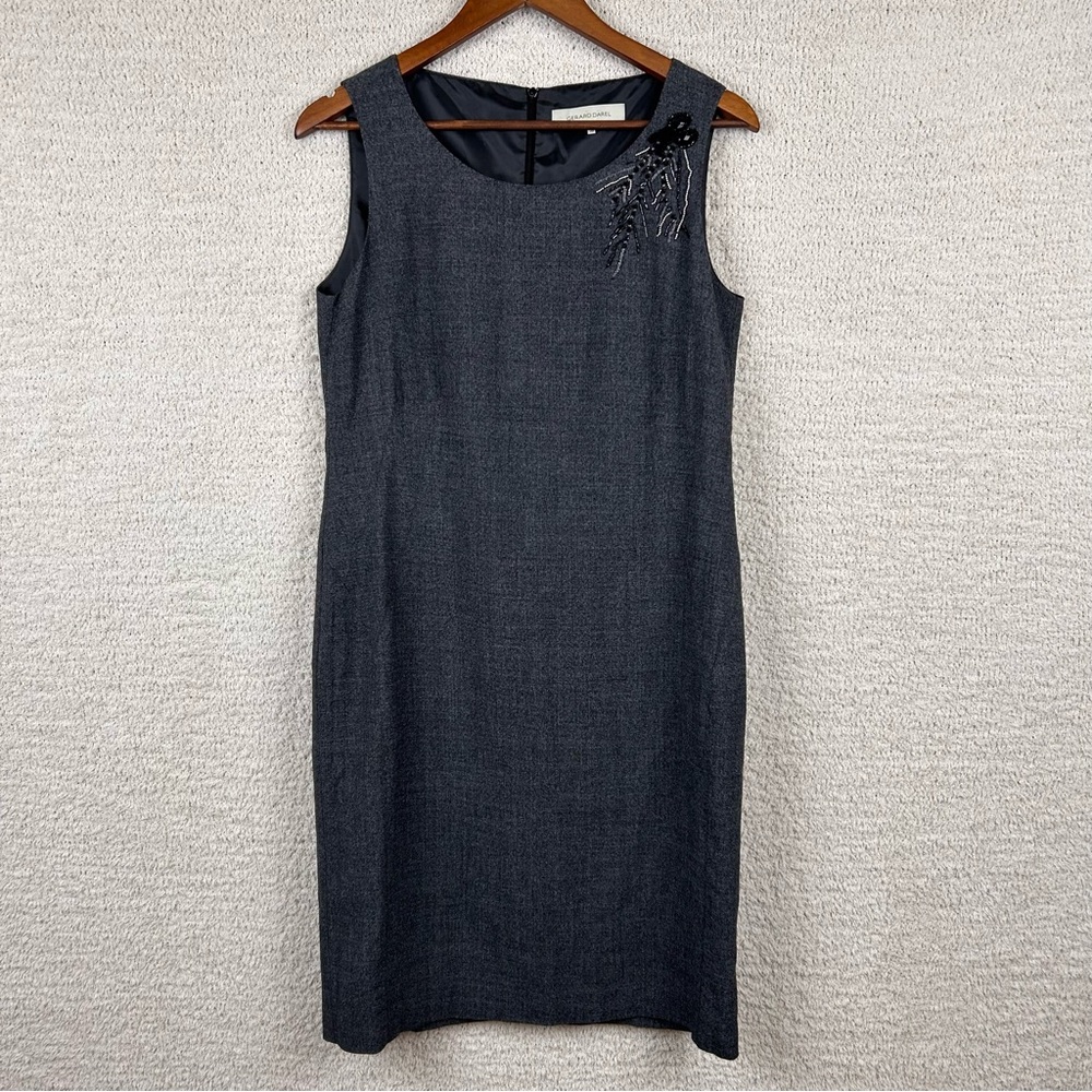 Gerard Darel Dress Womens 48 Gray Embellished Jeweled Line Lux Tea Shift‎